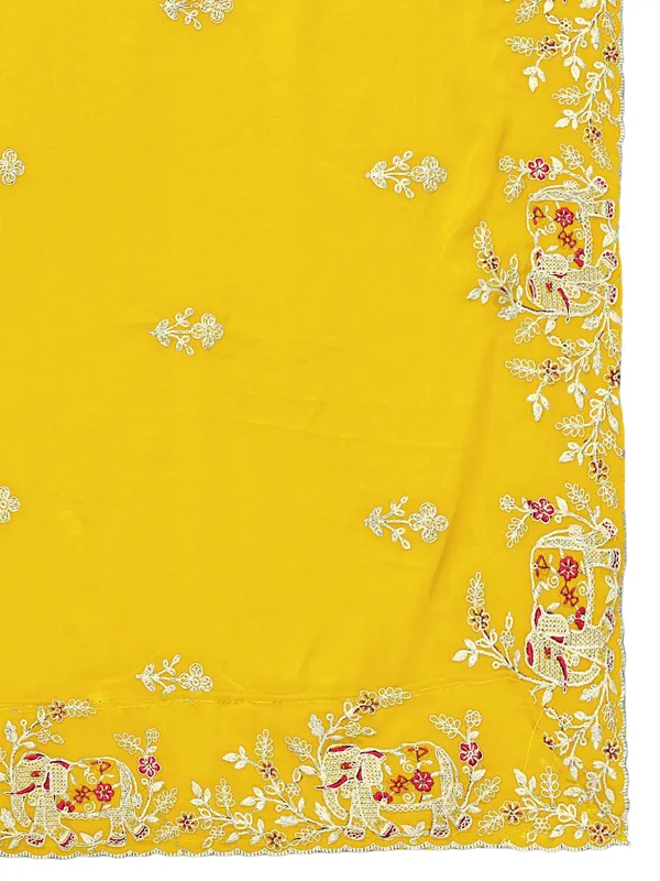 Georgette_Embroidered_Dupatta_With_Elephant_Floral_Border_Yellow