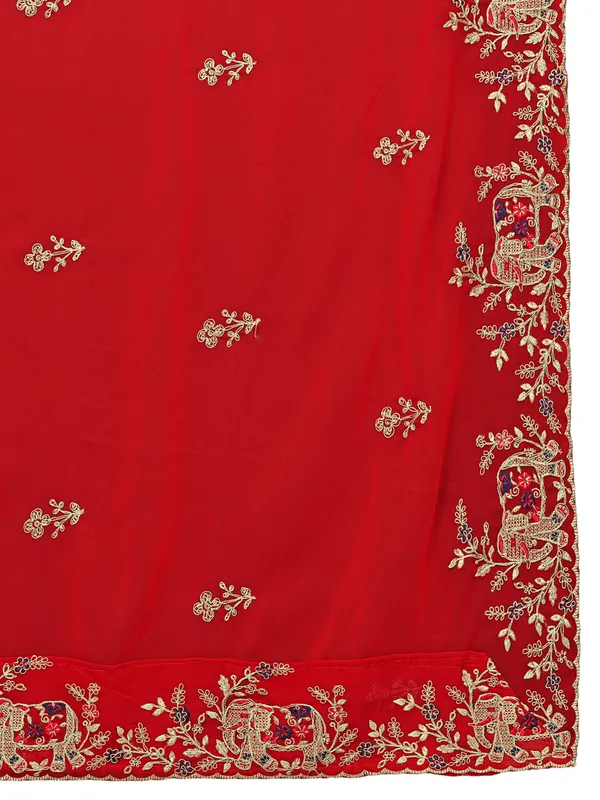 Georgette_Embroidered_Dupatta_With_Elephant_Floral_Border_Red