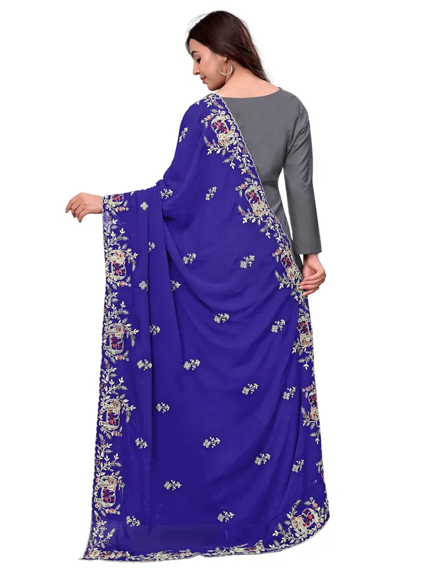 Georgette_Embroidered_Dupatta_With_Elephant_Floral_Border_Royal_Blue