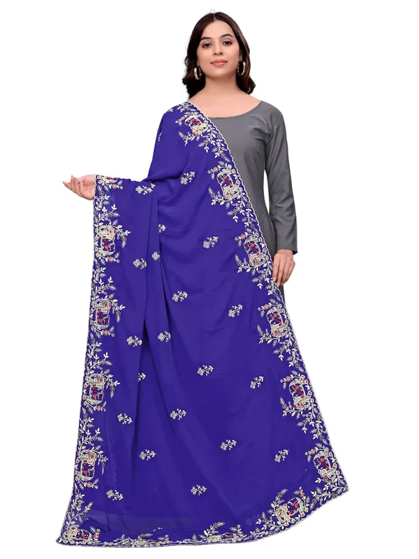 Georgette_Embroidered_Dupatta_With_Elephant_Floral_Border_Royal_Blue