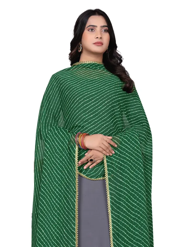 Georgette_Leheriya_Print_Dupatta_With_Gold_Gota_Lace_Border_Green