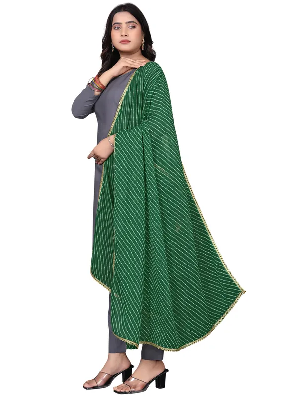 Georgette_Leheriya_Print_Dupatta_With_Gold_Gota_Lace_Border_Green