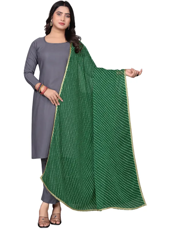 Georgette_Leheriya_Print_Dupatta_With_Gold_Gota_Lace_Border_Green