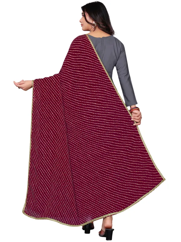 Georgette_Leheriya_Print_Dupatta_With_Gold_Gota_Lace_Border_Maroon