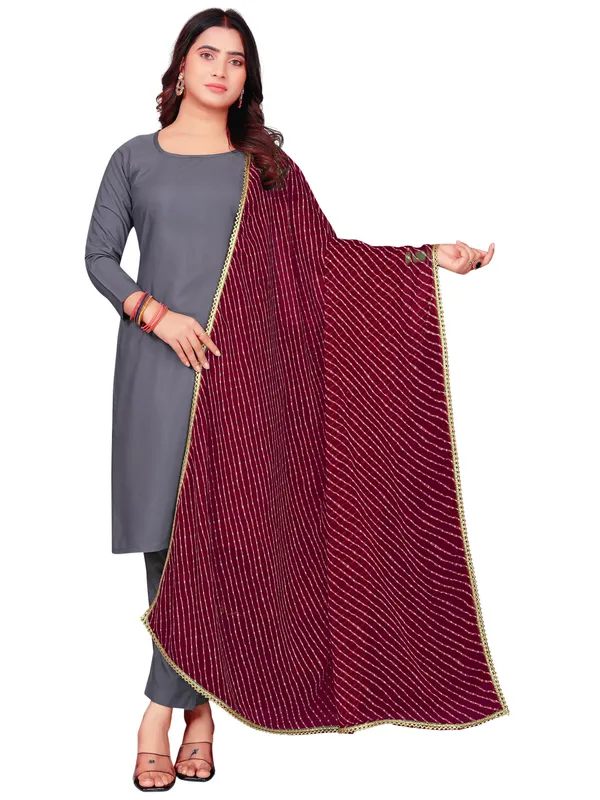 Georgette_Leheriya_Print_Dupatta_With_Gold_Gota_Lace_Border_Maroon