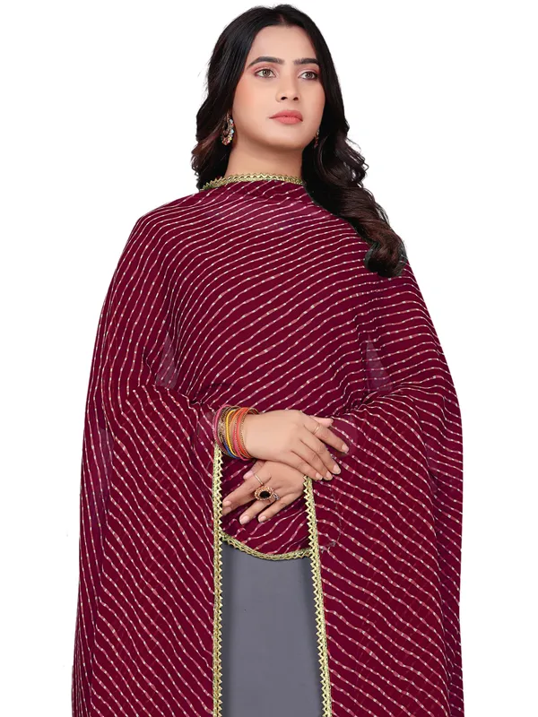 Georgette_Leheriya_Print_Dupatta_With_Gold_Gota_Lace_Border_Maroon