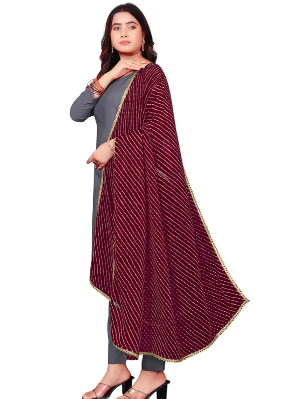 Georgette_Leheriya_Print_Dupatta_With_Gold_Gota_Lace_Border_Maroon
