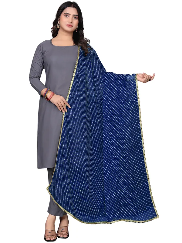 Georgette_Leheriya_Print_Dupatta_With_Gold_Gota_Lace_Border_Navy_Blue