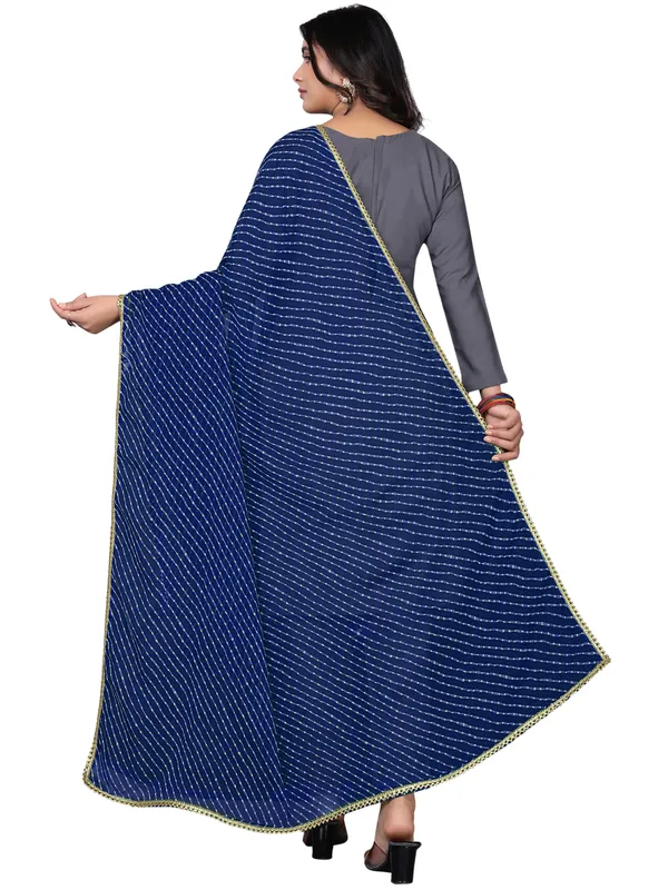 Georgette_Leheriya_Print_Dupatta_With_Gold_Gota_Lace_Border_Navy_Blue