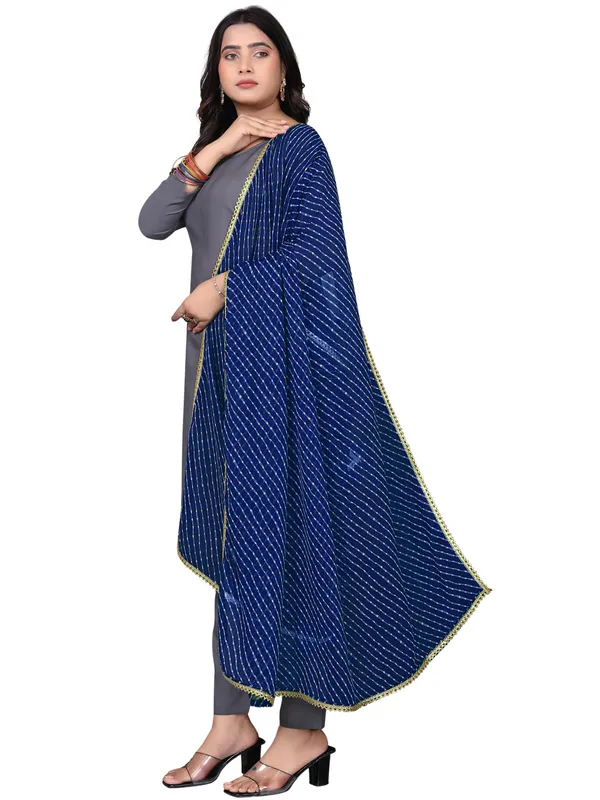 Georgette_Leheriya_Print_Dupatta_With_Gold_Gota_Lace_Border_Navy_Blue