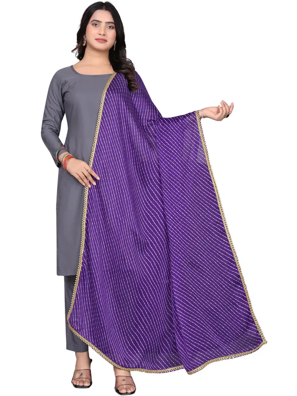 Georgette_Leheriya_Print_Dupatta_With_Gold_Gota_Lace_Border_Violet