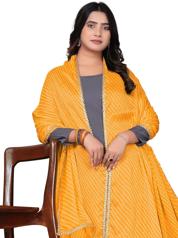 Georgette_Leheriya_Print_Dupatta_With_Gold_Gota_Lace_Border_Yellow