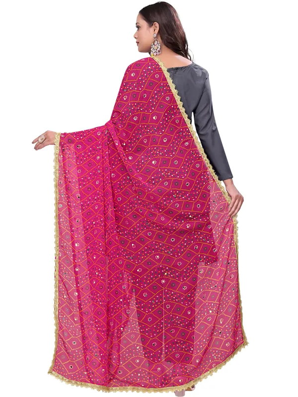 Georgette_Bandhani_Leheriya_Print_Dupatta_With_Mirror_Work_Pink