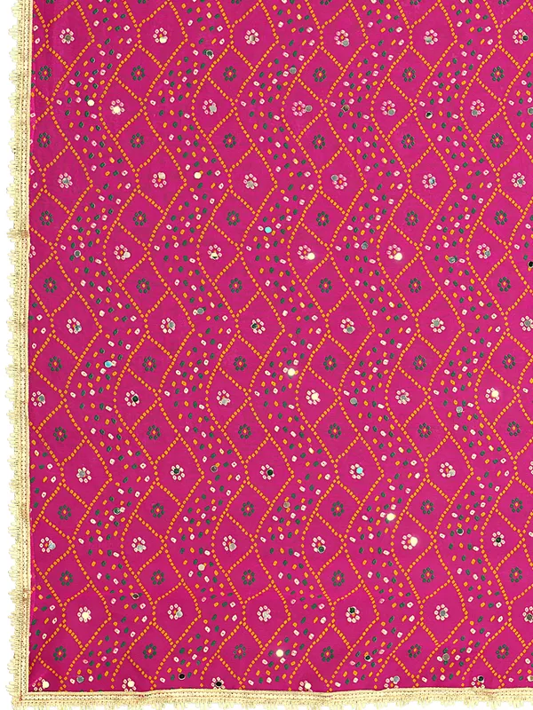 Georgette_Bandhani_Leheriya_Print_Dupatta_With_Mirror_Work_Pink