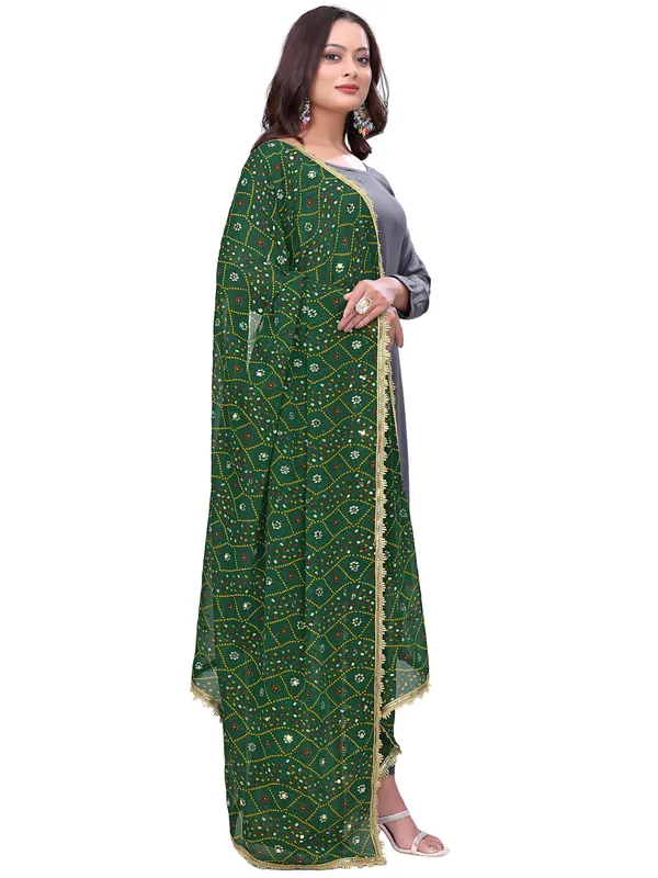 Georgette_Bandhani_Leheriya_Print_Dupatta_With_Mirror_Work_Green