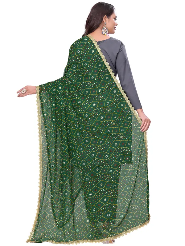 Georgette_Bandhani_Leheriya_Print_Dupatta_With_Mirror_Work_Green