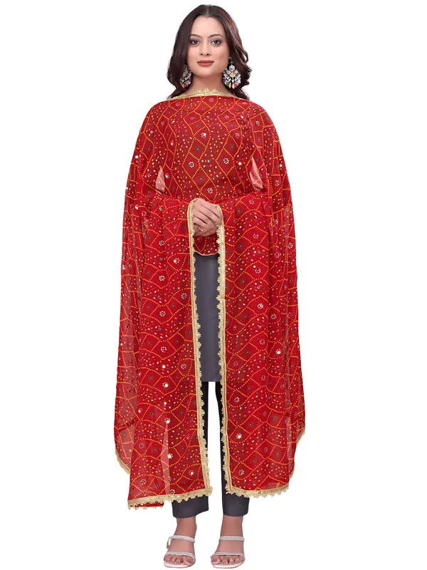Georgette_Bandhani_Leheriya_Print_Dupatta_With_Mirror_Work_Red