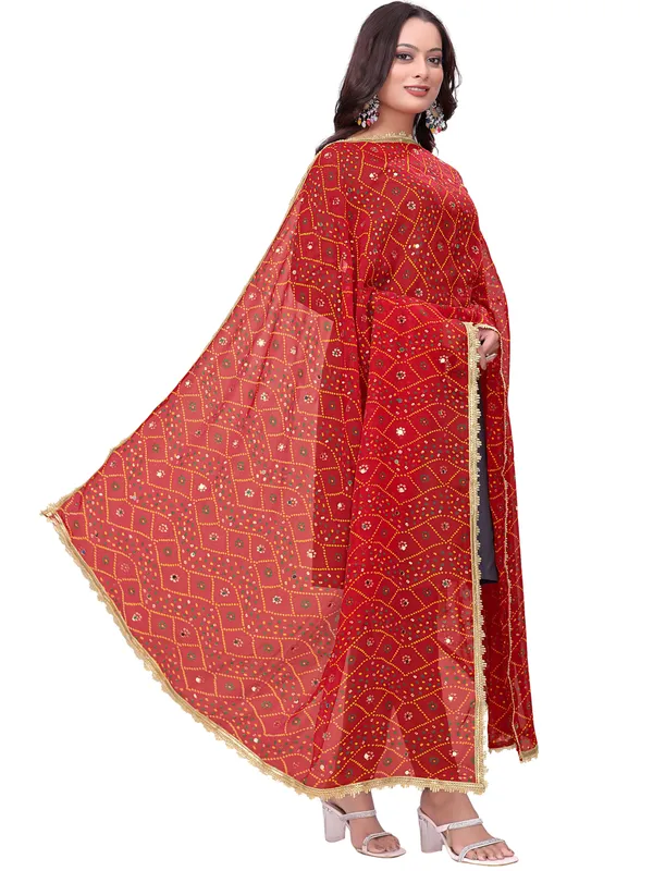 Georgette_Bandhani_Leheriya_Print_Dupatta_With_Mirror_Work_Red