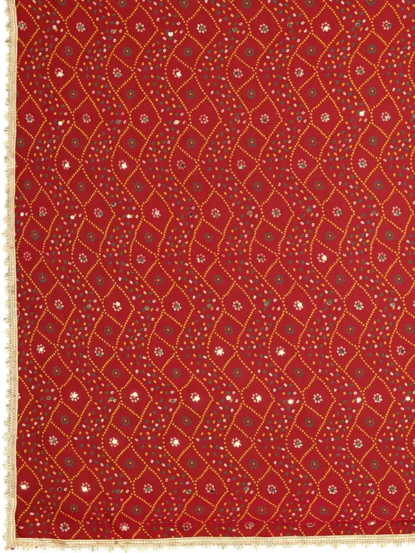 Georgette_Bandhani_Leheriya_Print_Dupatta_With_Mirror_Work_Red