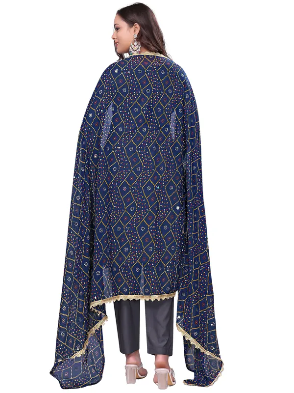 Georgette_Bandhani_Leheriya_Print_Dupatta_With_Mirror_Work_Navy_Blue