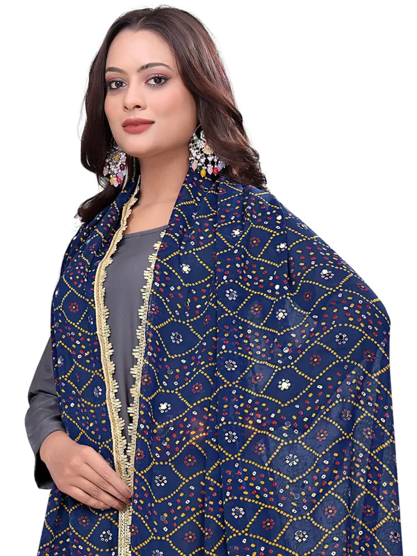 Georgette_Bandhani_Leheriya_Print_Dupatta_With_Mirror_Work_Navy_Blue