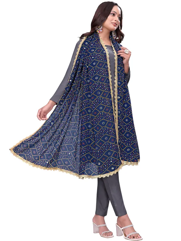 Georgette_Bandhani_Leheriya_Print_Dupatta_With_Mirror_Work_Navy_Blue