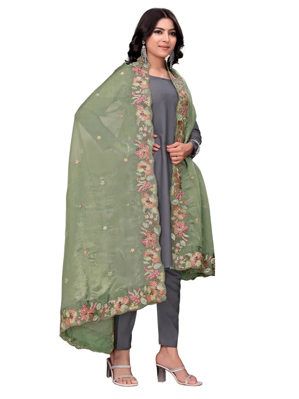 Art_Silk_Crush_Floral_Embroidered_Dupatta_With_Sequin_Work_Mahendi_Green