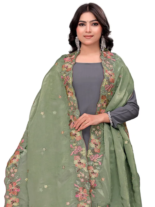 Art_Silk_Crush_Floral_Embroidered_Dupatta_With_Sequin_Work_Mahendi_Green