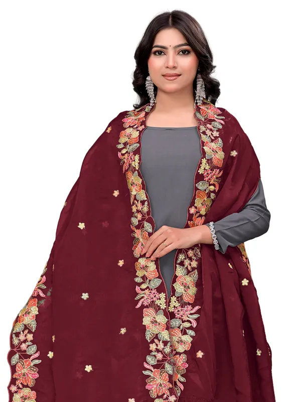 Art_Silk_Crush_Floral_Embroidered_Dupatta_With_Sequin_Work_Maroon