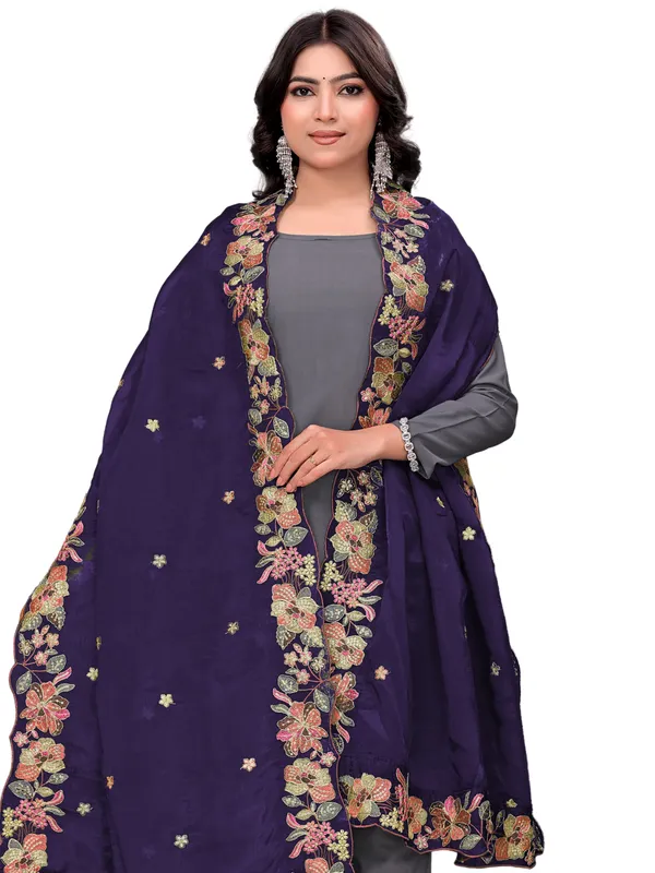 Art_Silk_Crush_Floral_Embroidered_Dupatta_With_Sequin_Work_Navy_Blue