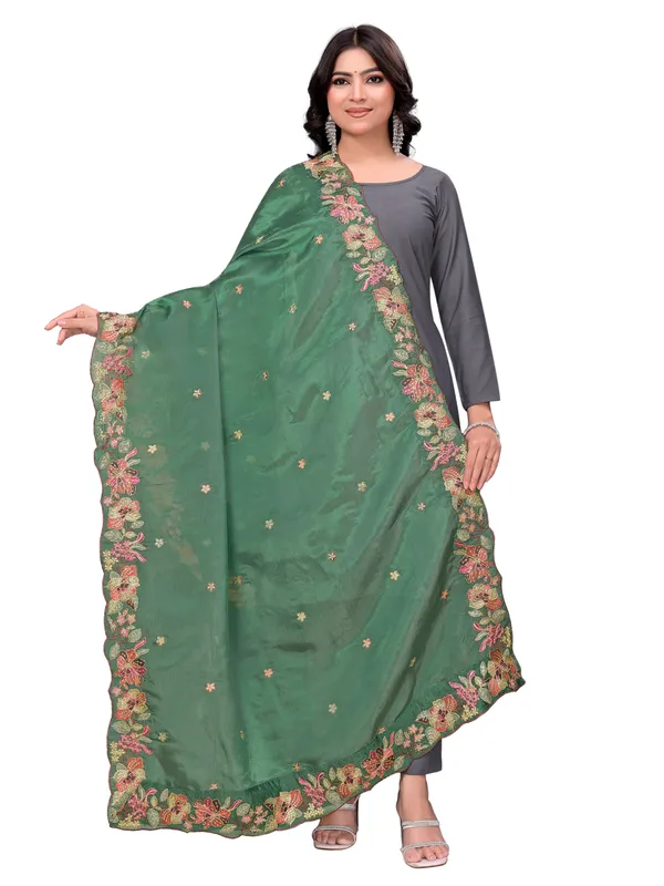 Art_Silk_Crush_Floral_Embroidered_Dupatta_With_Sequin_Work_Pista_Green