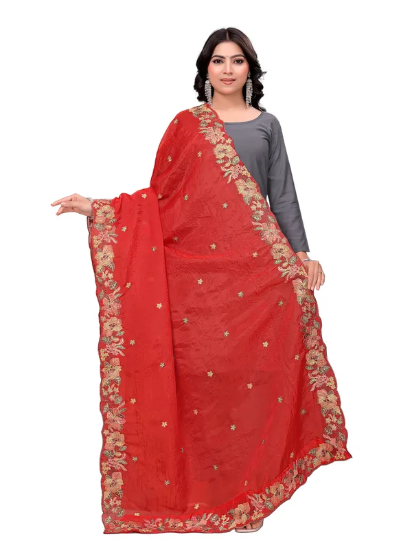 Art_Silk_Crush_Floral_Embroidered_Dupatta_With_Sequin_Work_Red