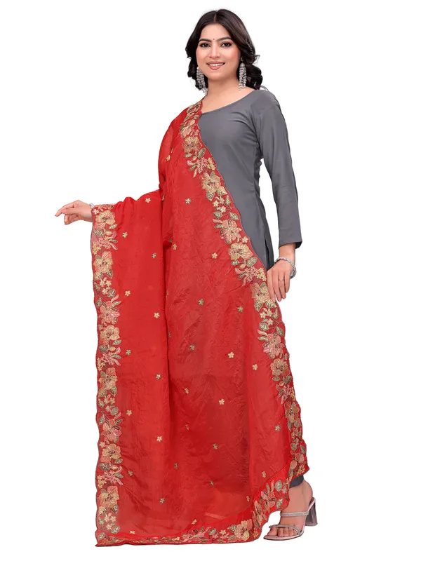 Art_Silk_Crush_Floral_Embroidered_Dupatta_With_Sequin_Work_Red