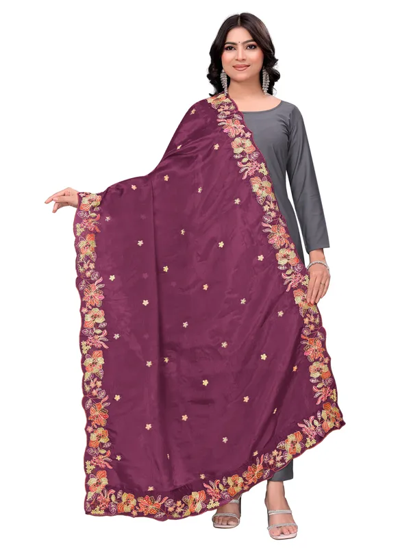 Art_Silk_Crush_Floral_Embroidered_Dupatta_With_Sequin_Work_Light_Maroon