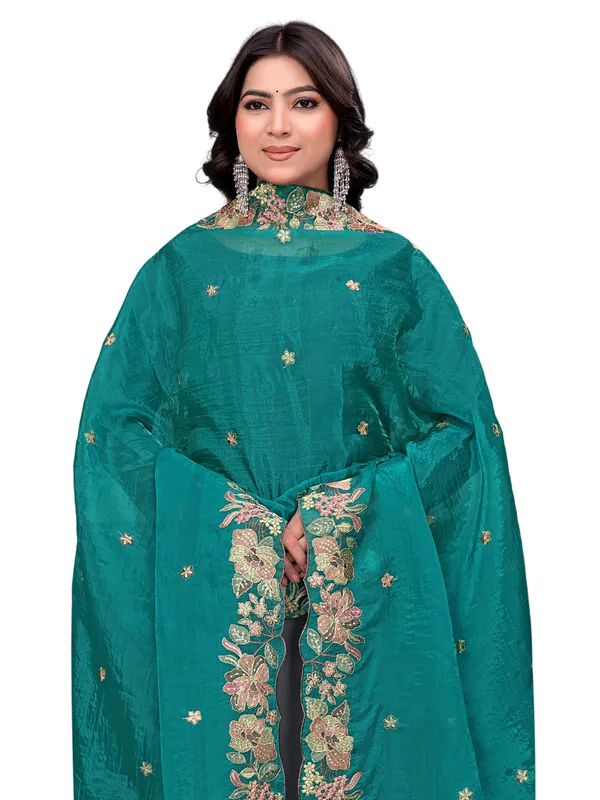 Art_Silk_Crush_Floral_Embroidered_Dupatta_With_Sequin_Work_Rama_Green
