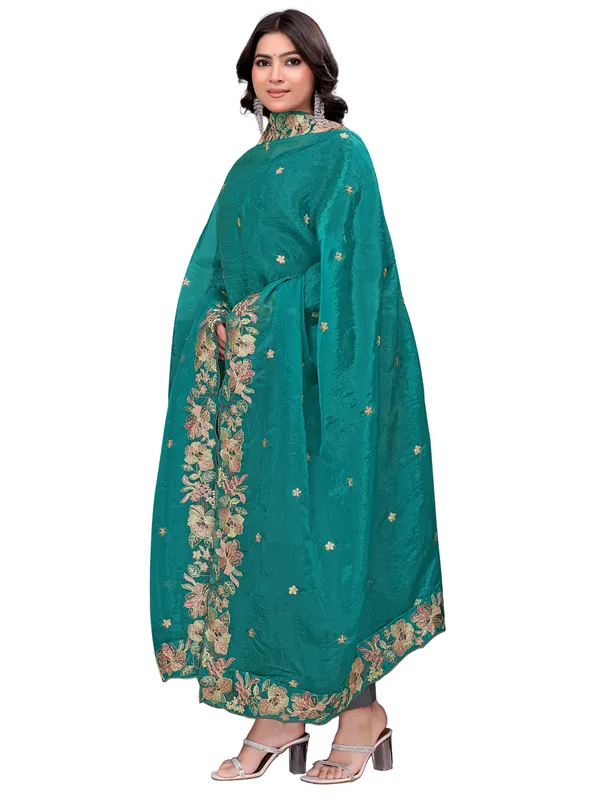 Art_Silk_Crush_Floral_Embroidered_Dupatta_With_Sequin_Work_Rama_Green