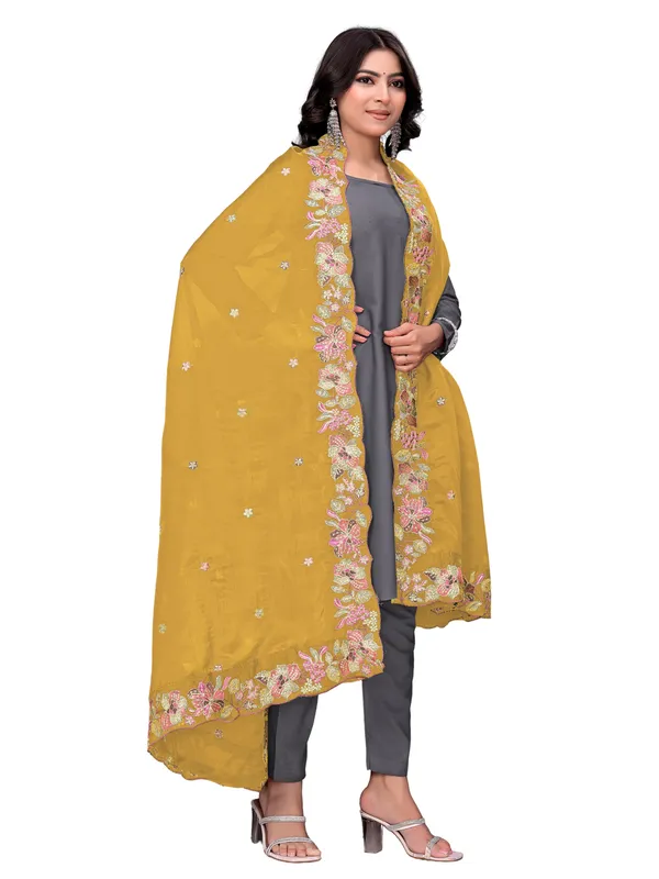Art_Silk_Crush_Floral_Embroidered_Dupatta_With_Sequin_Work_Mustard_Yellow