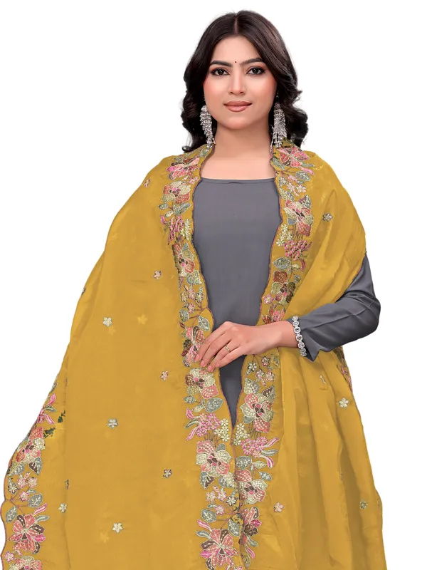 Art_Silk_Crush_Floral_Embroidered_Dupatta_With_Sequin_Work_Mustard_Yellow