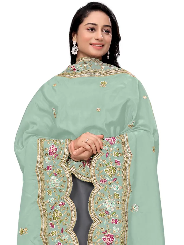 Embroidered_Art_Silk_Dupatta_With_Scalloped_Cutwork_Border_Pista_Green