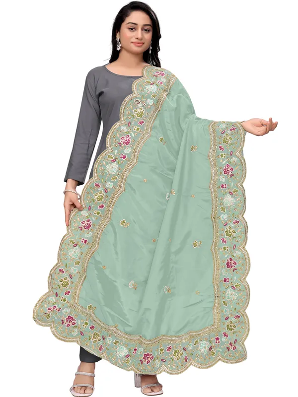 Embroidered_Art_Silk_Dupatta_With_Scalloped_Cutwork_Border_Pista_Green