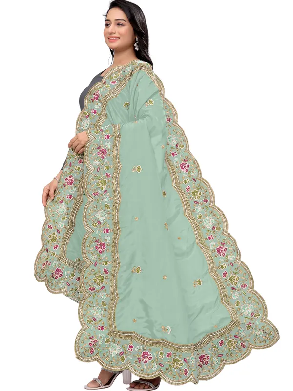 Embroidered_Art_Silk_Dupatta_With_Scalloped_Cutwork_Border_Pista_Green