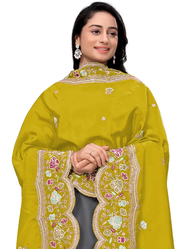 Embroidered_Art_Silk_Dupatta_With_Scalloped_Cutwork_Border_Mustard_Yellow