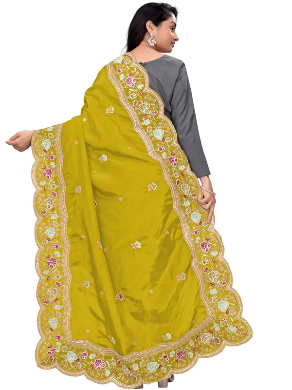 Embroidered_Art_Silk_Dupatta_With_Scalloped_Cutwork_Border_Mustard_Yellow