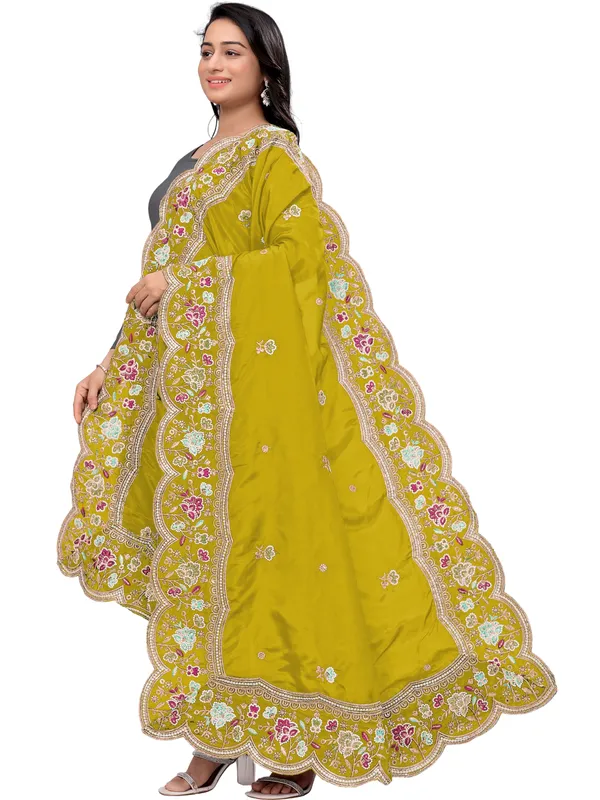 Embroidered_Art_Silk_Dupatta_With_Scalloped_Cutwork_Border_Mustard_Yellow