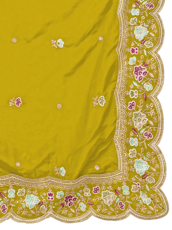 Embroidered_Art_Silk_Dupatta_With_Scalloped_Cutwork_Border_Mustard_Yellow