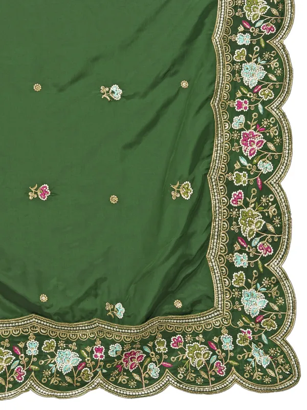 Embroidered_Art_Silk_Dupatta_With_Scalloped_Cutwork_Border_Mahendi_Green