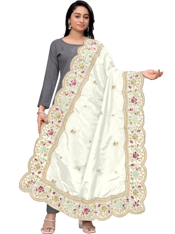 Embroidered_Art_Silk_Dupatta_With_Scalloped_Cutwork_Border_Off_White