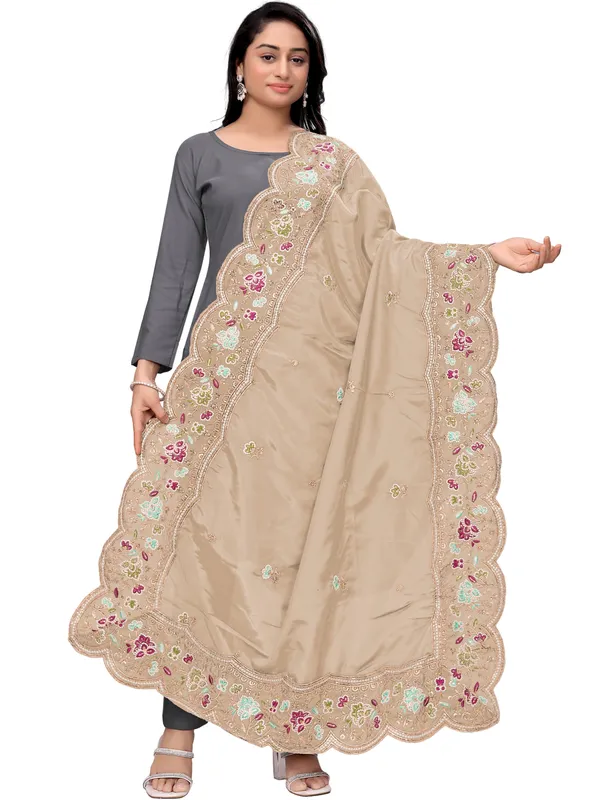 Embroidered_Art_Silk_Dupatta_With_Scalloped_Cutwork_Border_Beige