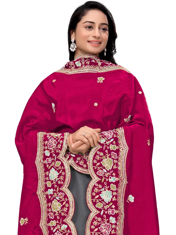 Embroidered_Art_Silk_Dupatta_With_Scalloped_Cutwork_Border_Pink