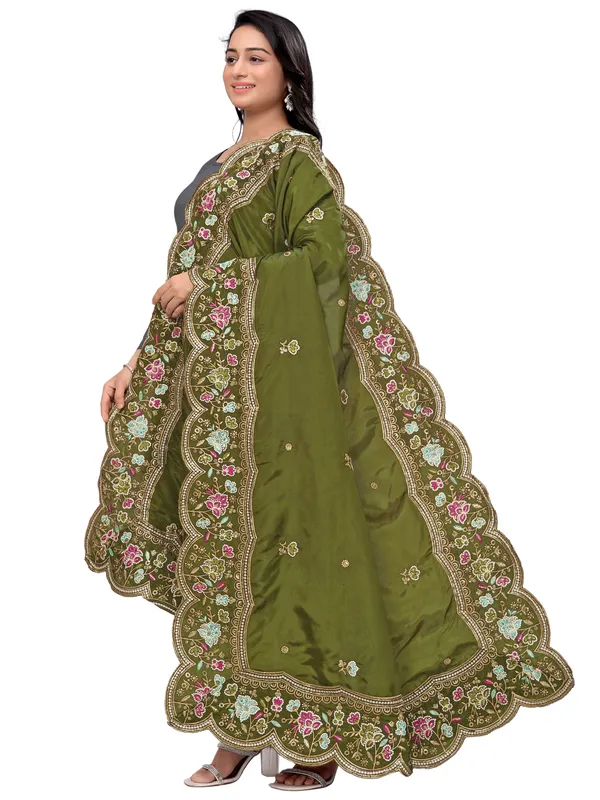 Embroidered_Art_Silk_Dupatta_With_Scalloped_Cutwork_Border_Rama_Green